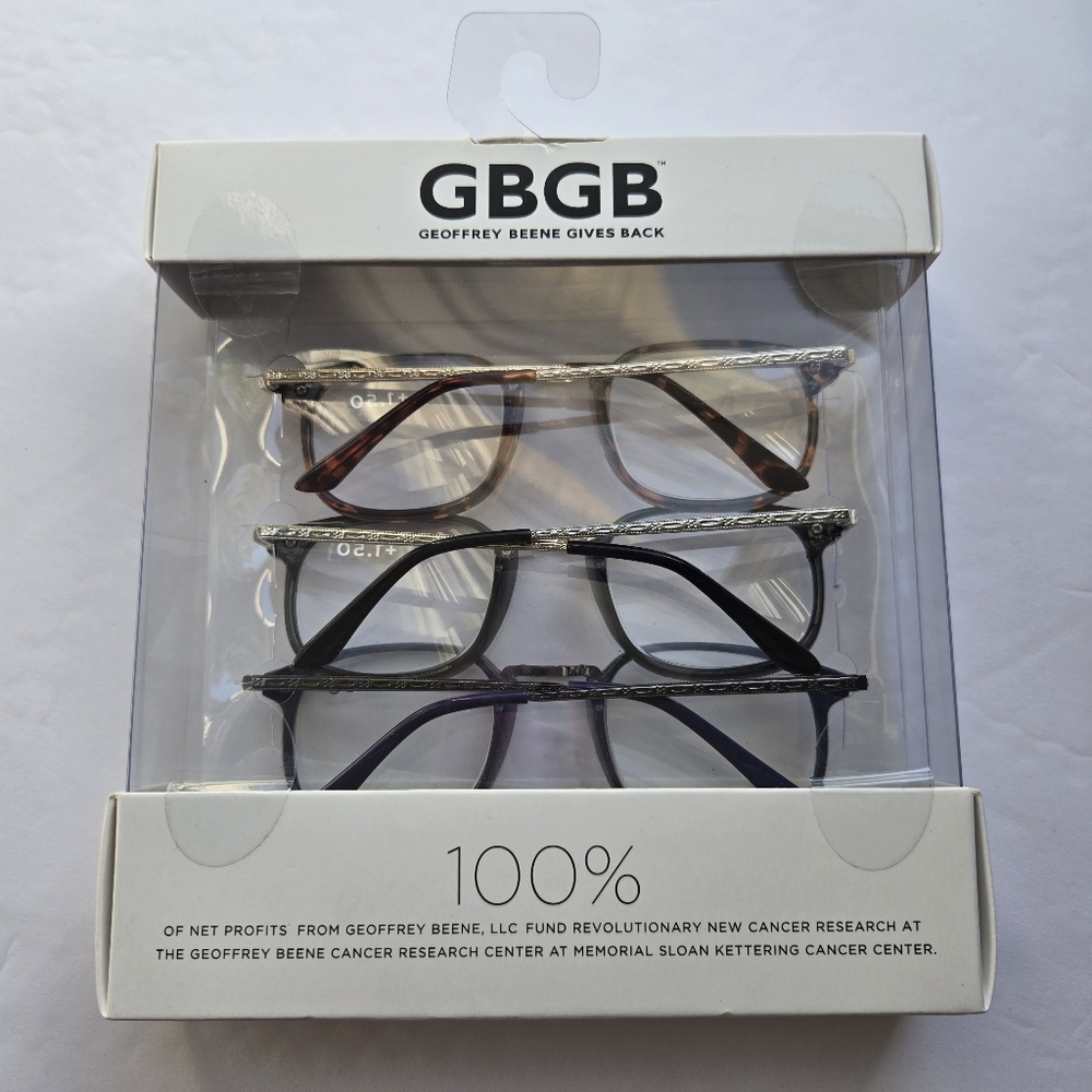GBGB +1.50 Readinh glasses Set - Black, Brown, Blue